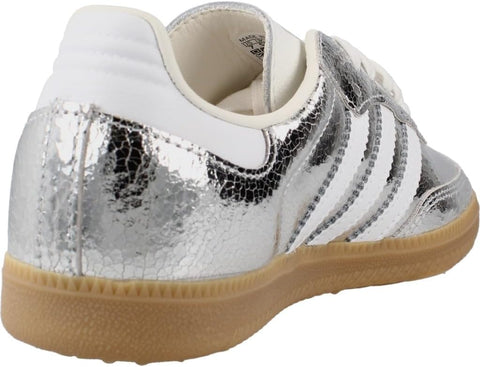 adidas Samba OG Womens Sneaker (Silver Metallic Cracked Leather, 7.5)