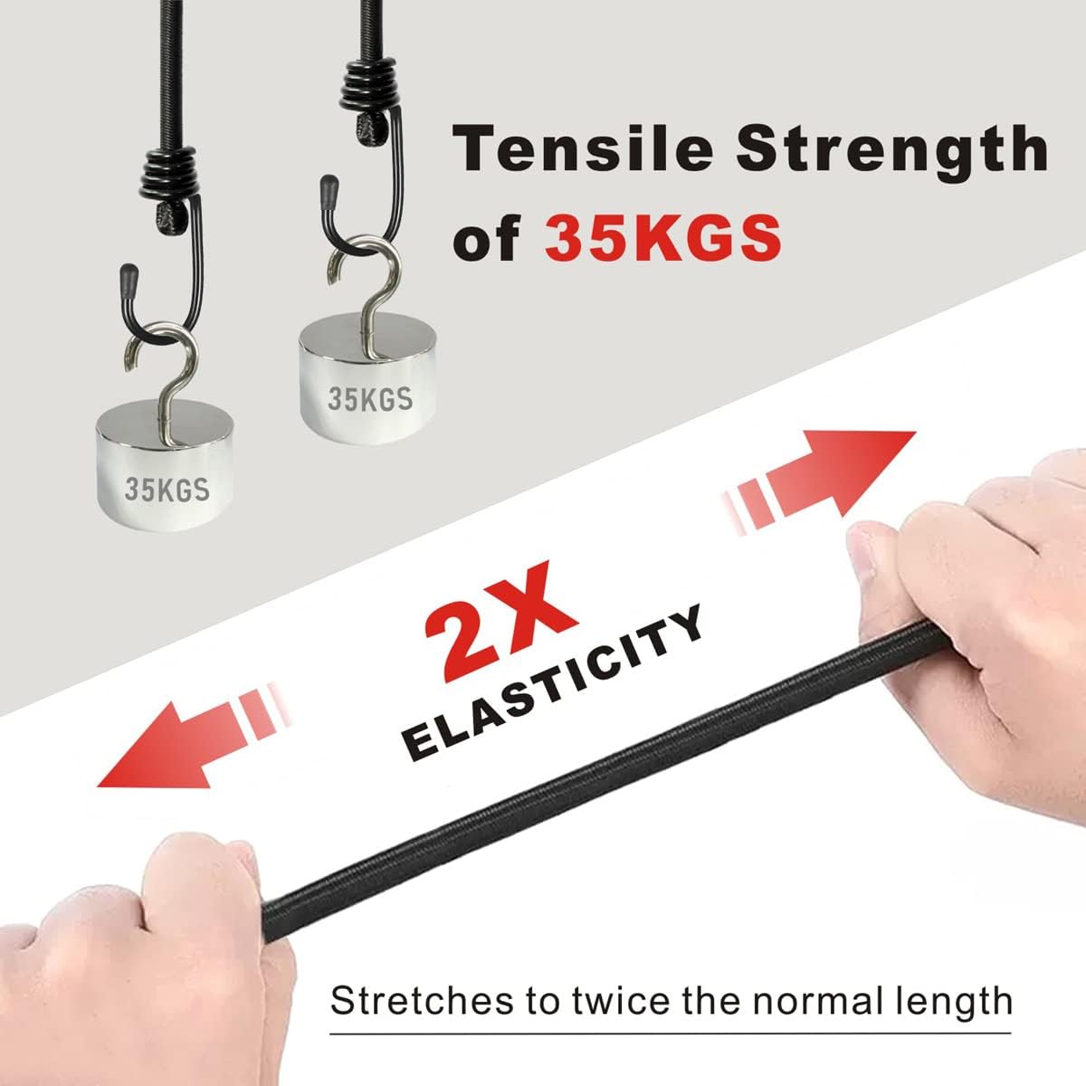 BEXSLE Bungee Cords with Hooks 2m Long, Heavy Duty Outdoor Elastic Bungee Straps, No Odour Industrial Grade Bungee Rope for Securing Tarps, Luggage, Tents, Bikes or Garden Tidying 80inch 4Pcs (Black)
