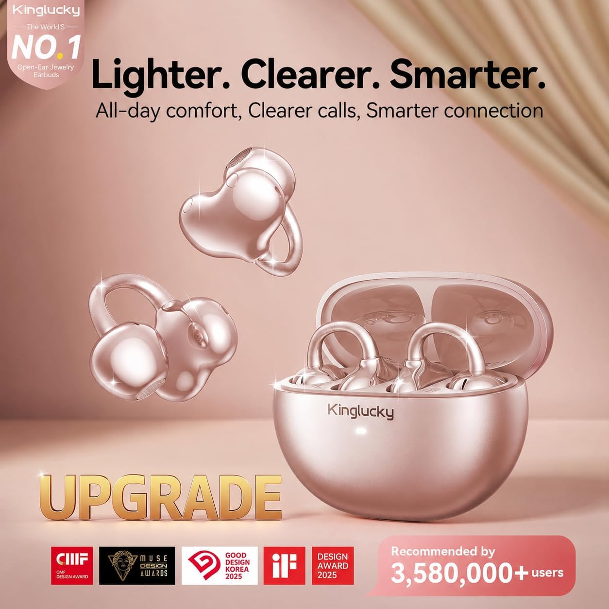 Kinglucky Upgraded Clip-On Earbuds, Open Ear Earbuds Comfortable Secure Fit