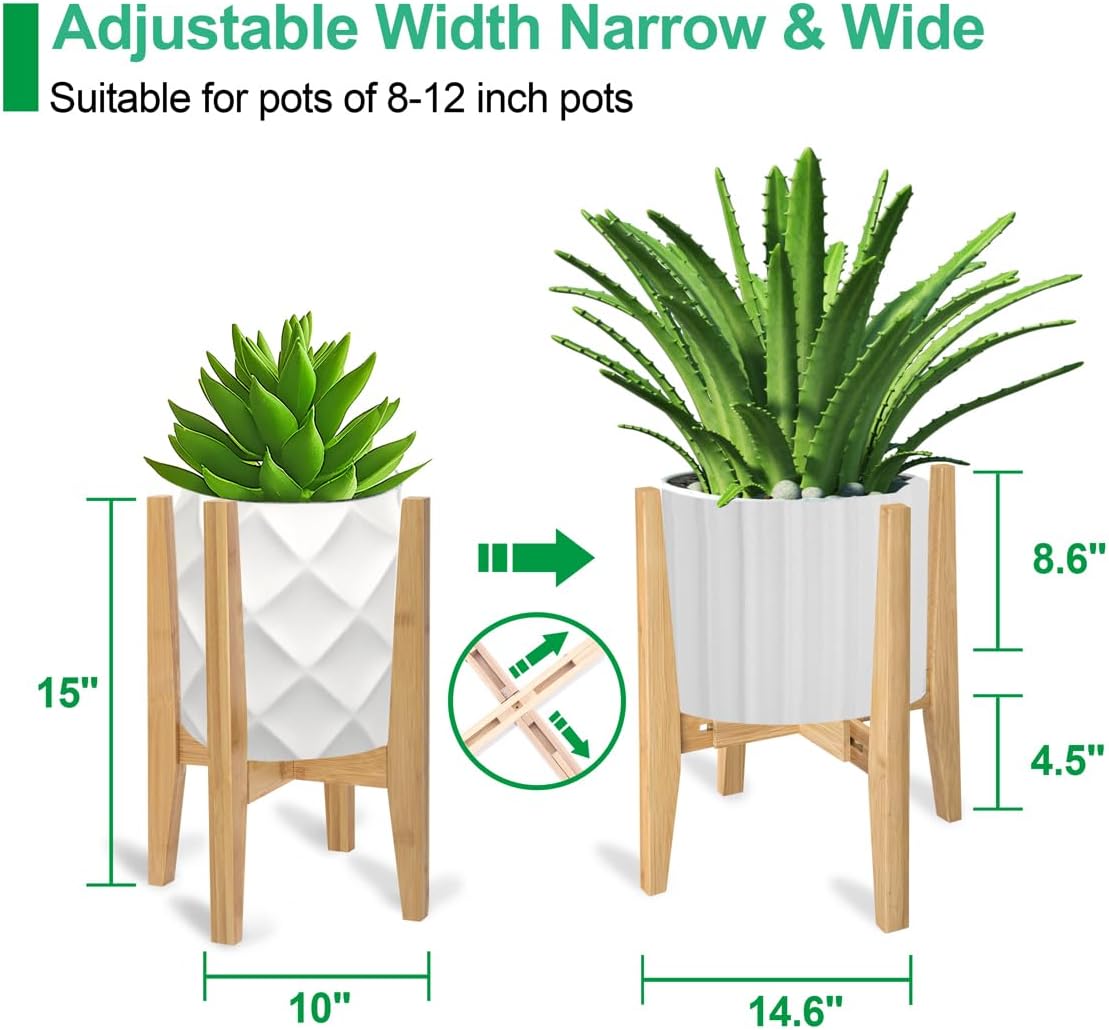 Rnined Plant Stand Indoor, Bamboo Plant Shelf, Adjustable Corner Plants Flower Holders Single Floor Plant Stand, Fits 8 to 12 Inches Pots,(Pot & Plant Not Included)(Nature)