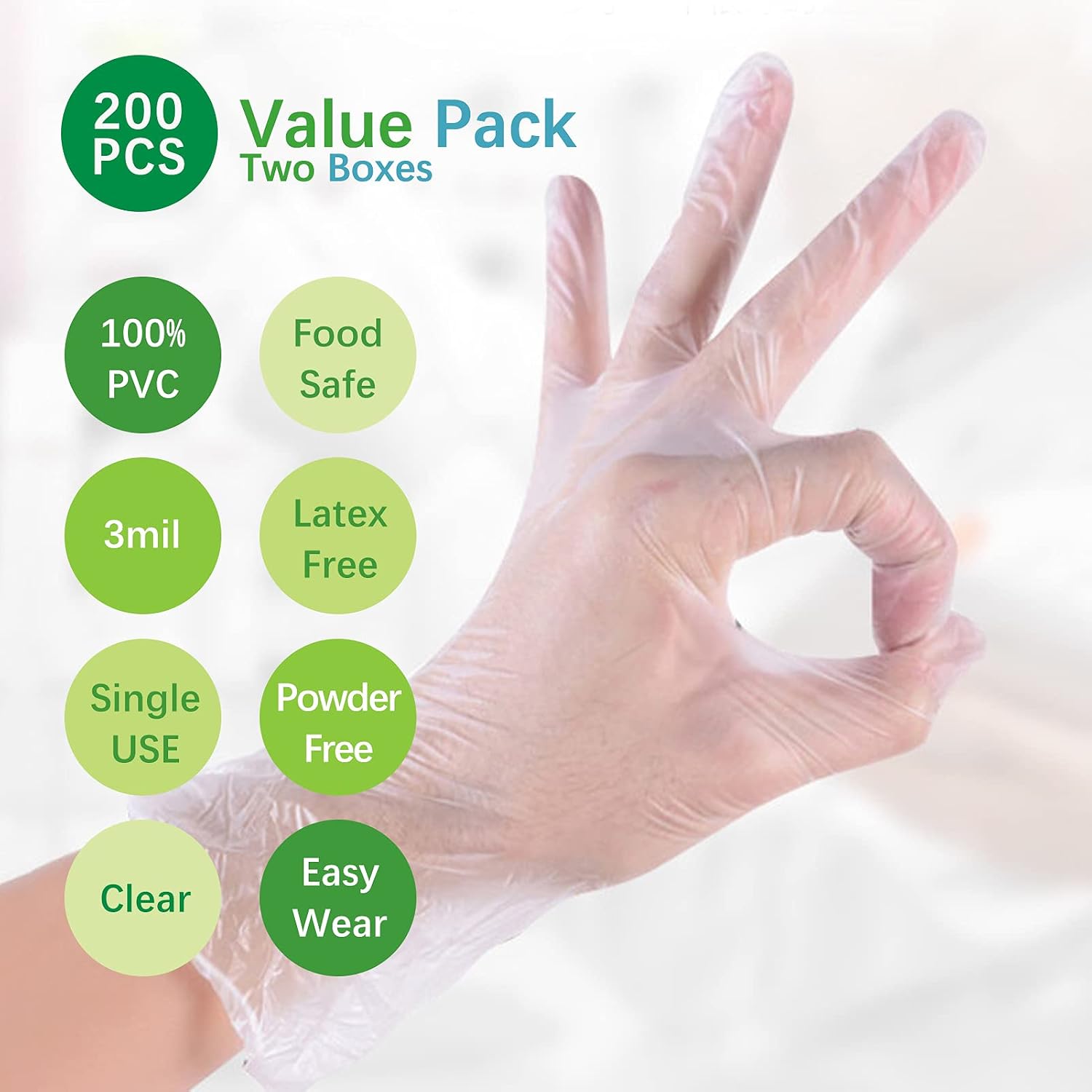 Dr.GreenPanda Clear Vinyl Disposable Gloves Food Safe Powder/Latex Free