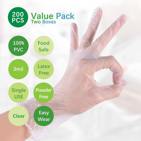 Dr.GreenPanda Clear Vinyl Disposable Gloves Food Safe Powder/Latex Free