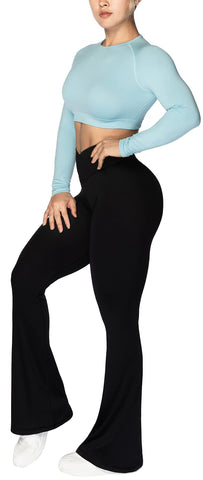 Sunzel Flare Leggings, Crossover Yoga Pants for Women with Tummy Control, High-Waisted and Wide Leg Black