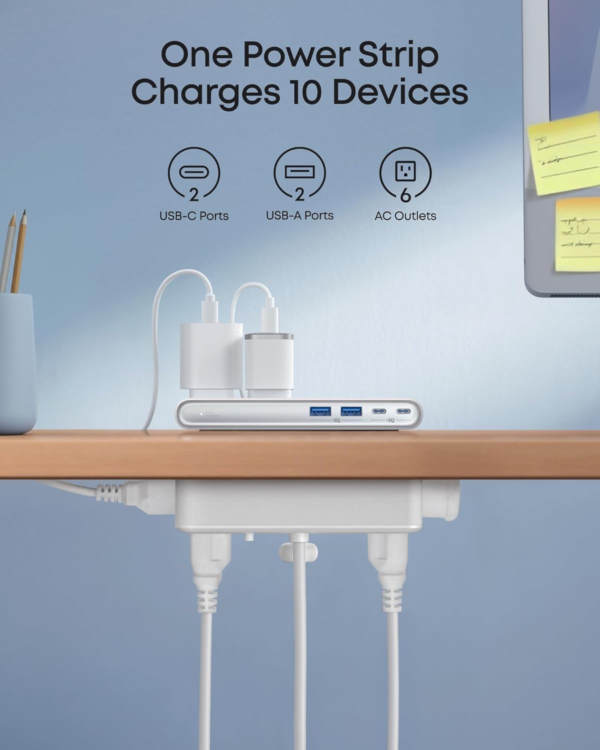Anker Nano Power Strip, Desk Clamp, 70W Max, 1500J Surge Protector, 2 USB C