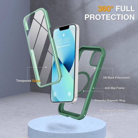 miracase for iPhone 13 Case 6.1",Built-in Glass Screen Protector,Green