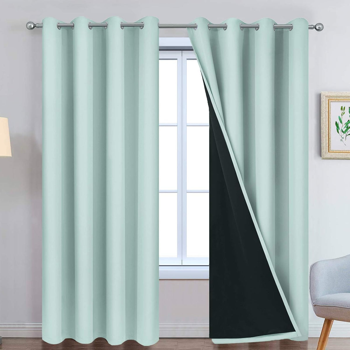 Yakamok Aqua 100% Blackout Curtains 96 Inches Long for Bedroom 52" Wide