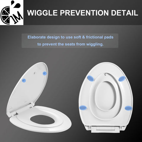 1M Family Toilet Seat, Patented Slow Close & Quick Releasing Technology, Anti-Wiggling, Easy to Install and Clean, Standard Elongated with Toddler Seat Built In (1 Piece)