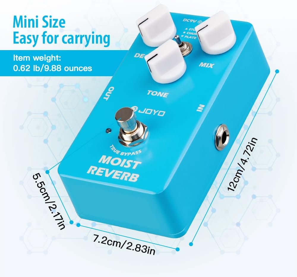 JOYO Digital Reverb Guitar Pedal, 32-bit DSP with 3 Modes (Studio/Church/Plate) & Decay/Mix/Tone Control, True Bypass (MOIST JF-20)