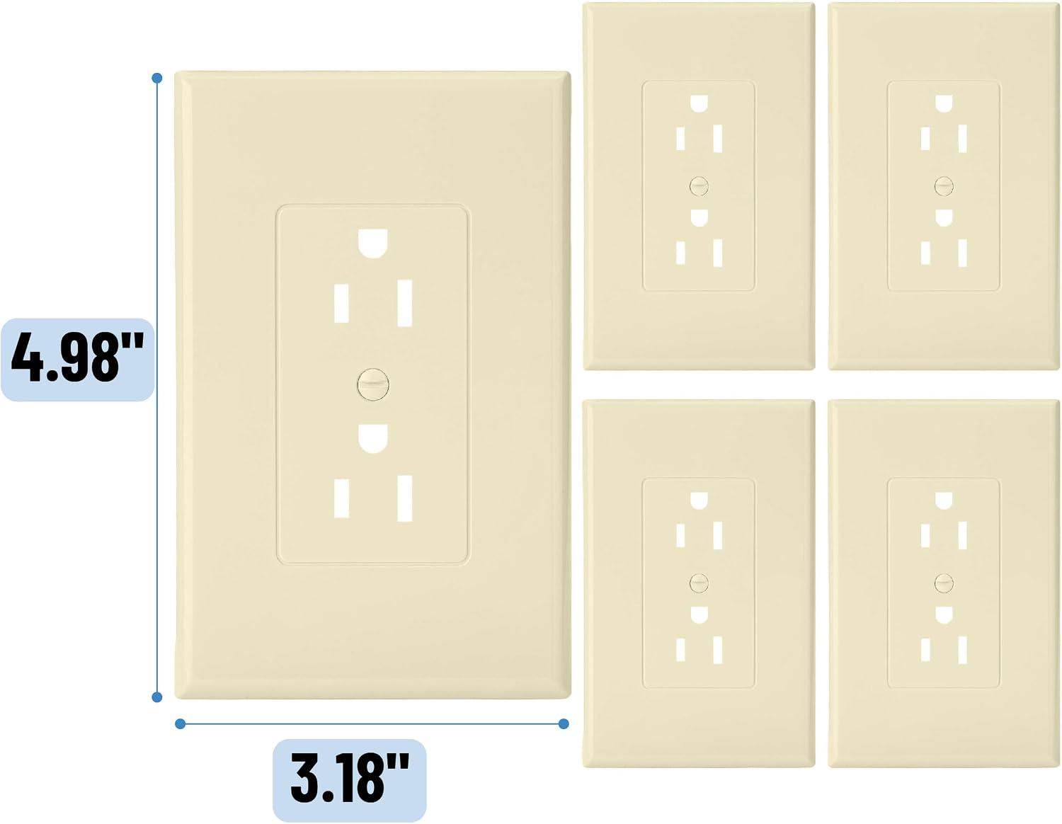 Bates- 1-Gang Duplex Wall Plate, 3.18"x 4.98", 10 Pack, Light Almond, Unbreakable Electrical Outlet Cover Plates, Heat & Impact Resistant, Easy-to-Clean, Duplex Receptacle Cover for Home & Office