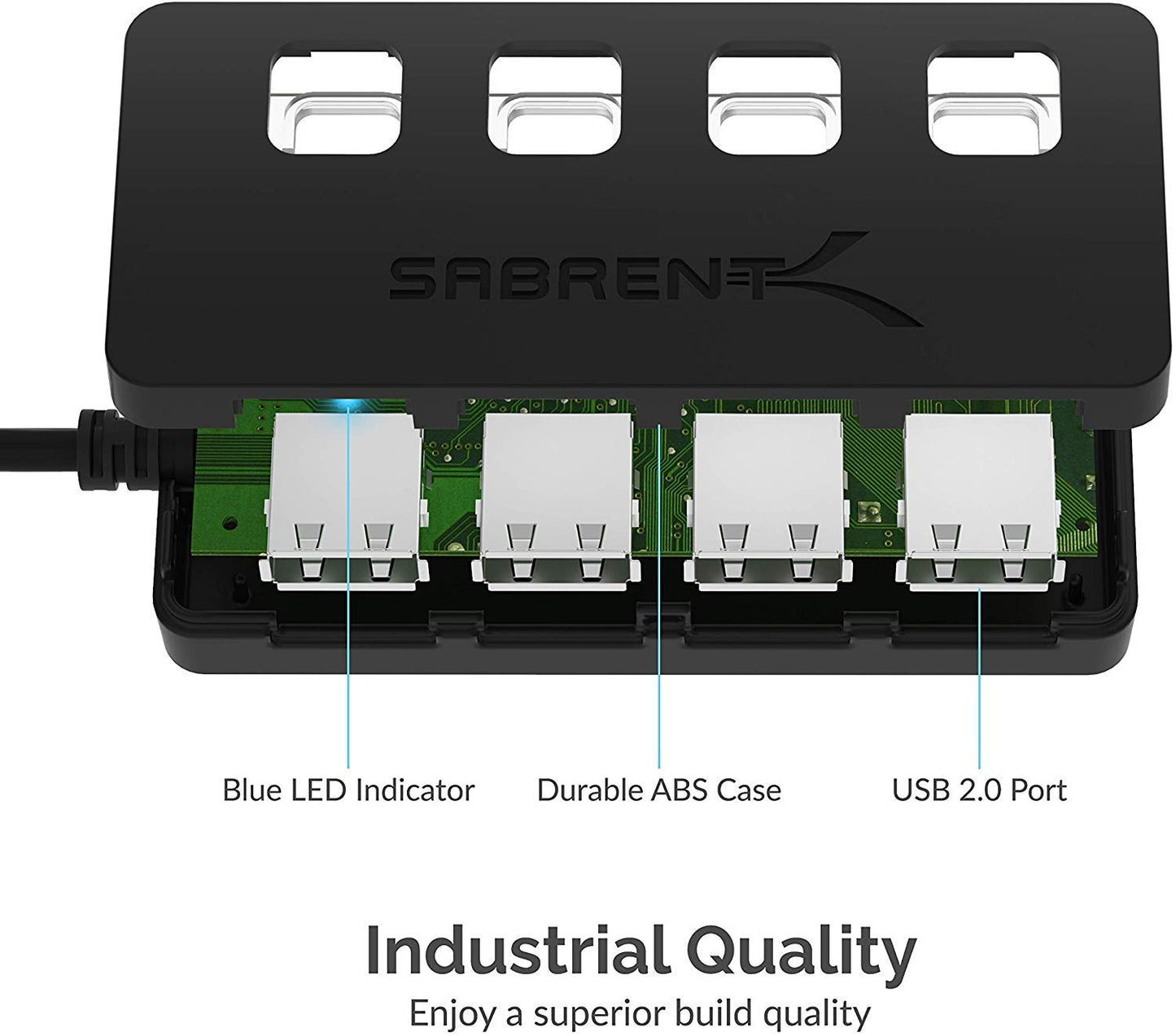 SABRENT 4 Port USB 2.0 Data Hub with Individual LED lit Power Switches [Charging NOT Supported] for Mac & PC (HB-UMLS)