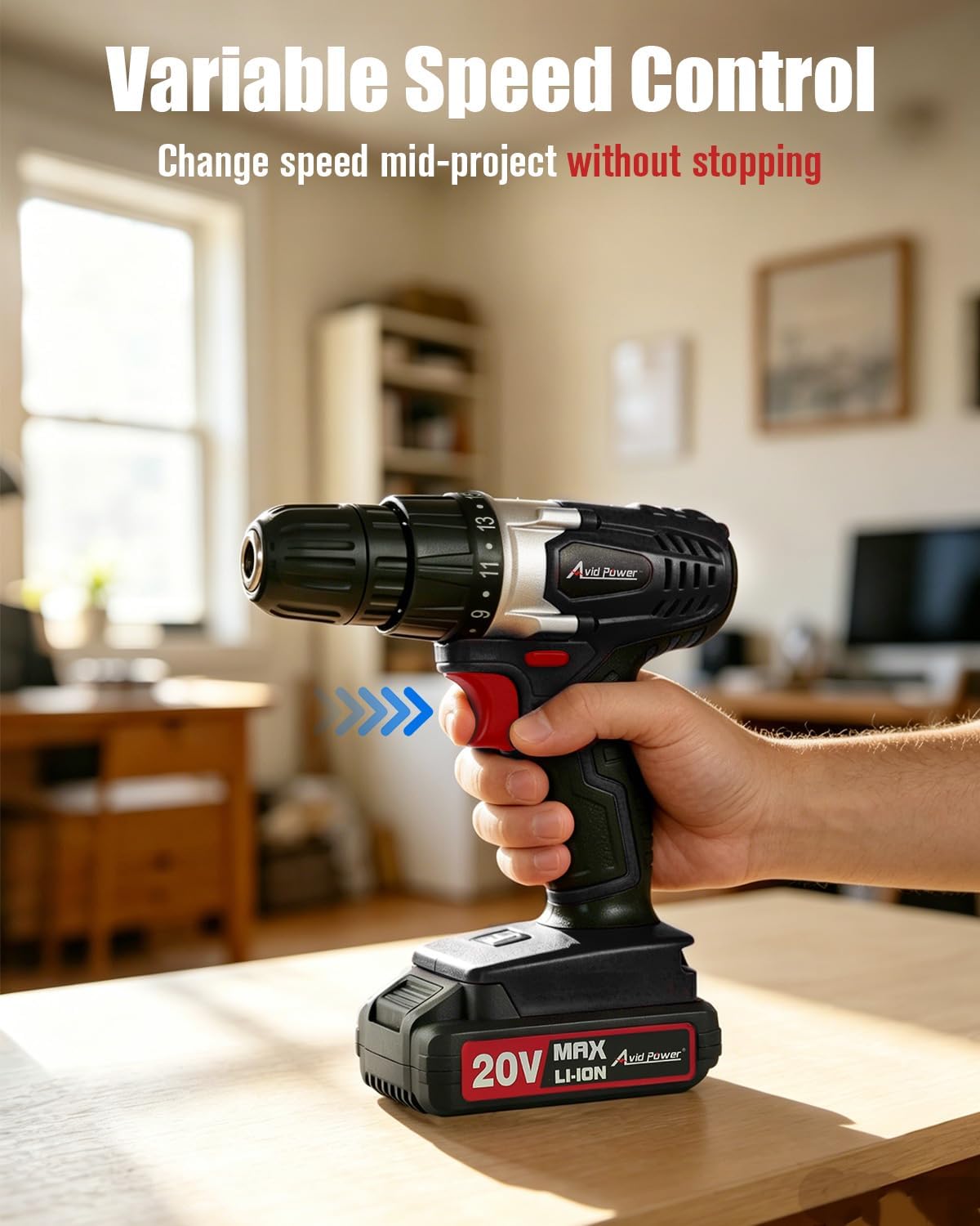 AVID POWER 20V Cordless Electric Drill Set 3/8“ Power Driver Kit for DIY