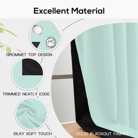 Yakamok Aqua Blackout Curtains 63 inches Long for Bedroom 52" Wide 2 Panels