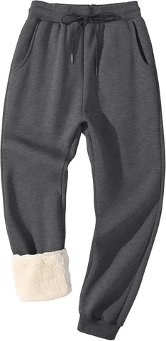 Flygo Mens Fleece Lined Sherpa Sweatpants Winter Warm Active Jogger Pants