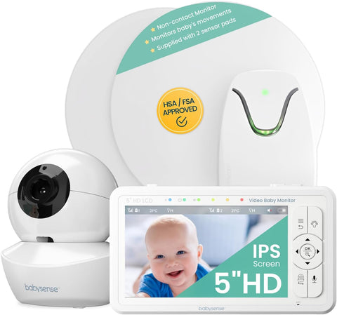 Babysense True Sleep HD Baby Monitor with Camera and Audio + Baby Sleep Movement Monitor, No WiFi, 2 Non-Contact Under Mattress Sensors, Non-Wearable Monitor, Full Crib Coverage