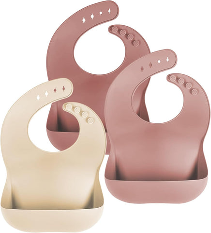 Cuddle Campus Set of 3 Silicone Bibs, Soft Adjustable Bibs for Boys & Girls