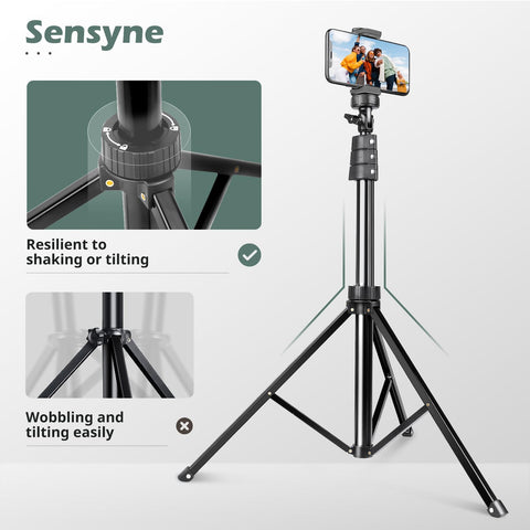 Sensyne 88" Phone Tripod, Selfie Stick Tripod with 14.95" Flexible Gooseneck, Overhead Cell Phone Stand for Video Recording, Photography, Compatible with Phone, Camera