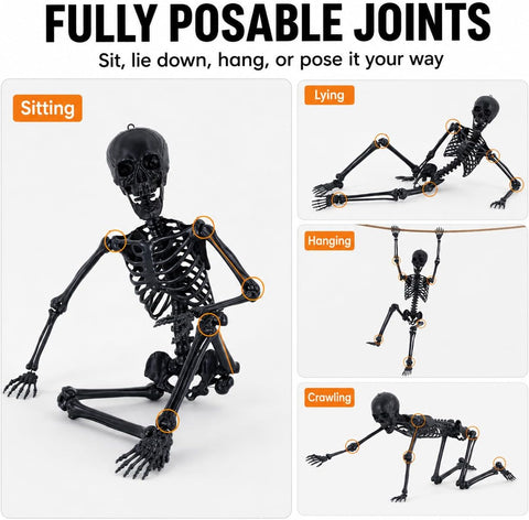 Life Size Skeleton, 5.4Ft/165cm Halloween Skeleton Poseable Skeleton Full Body Human Bones with Movable Joints for Indoor Outdoor Halloween Props Decorations (5.4FT& Black)