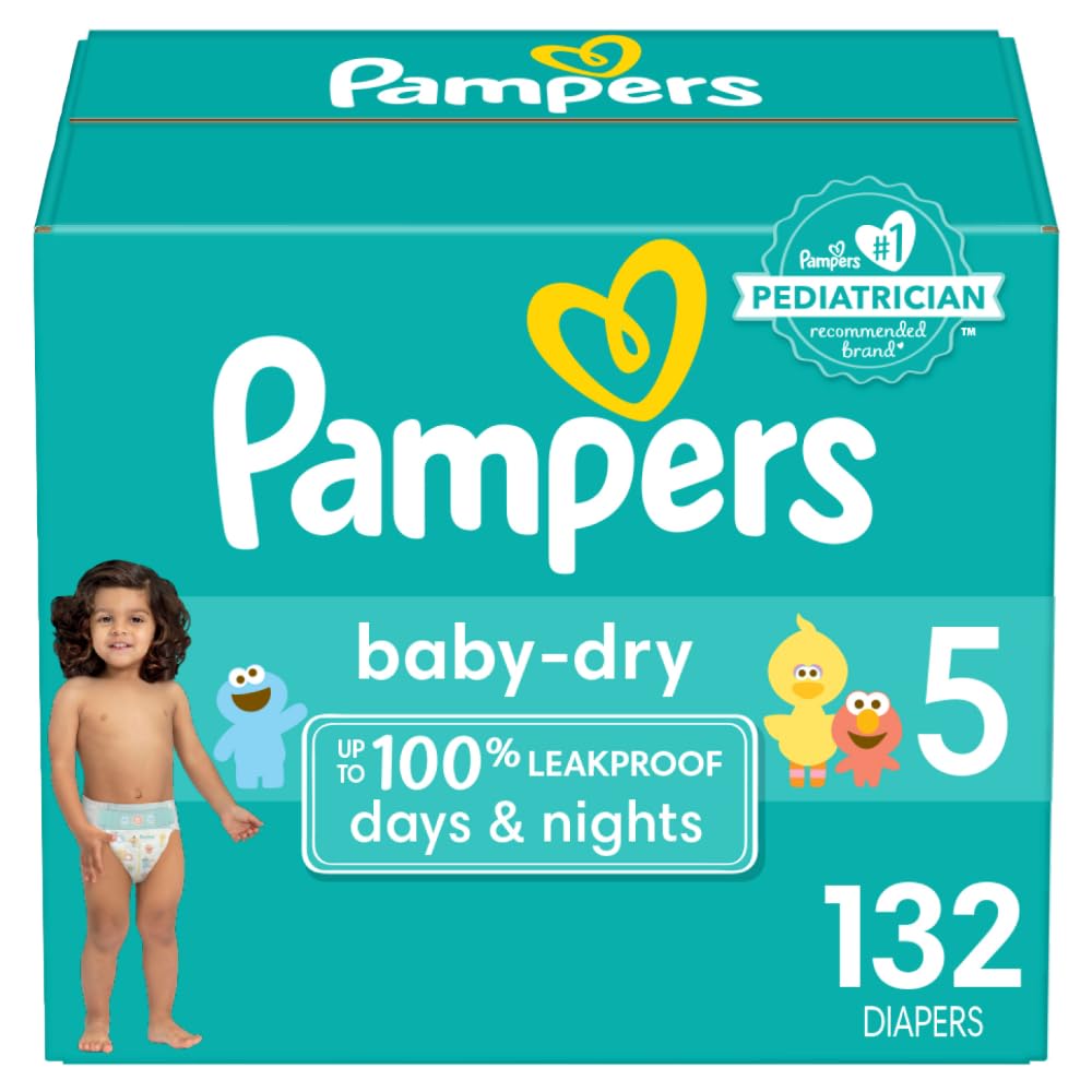 Pampers Baby Dry Diapers - Size 5, 132 Count, Absorbent Disposable Diapers