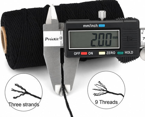 G2PLUS Black String, 2MM 328 Feet Cotton String for Crafts & Bakers