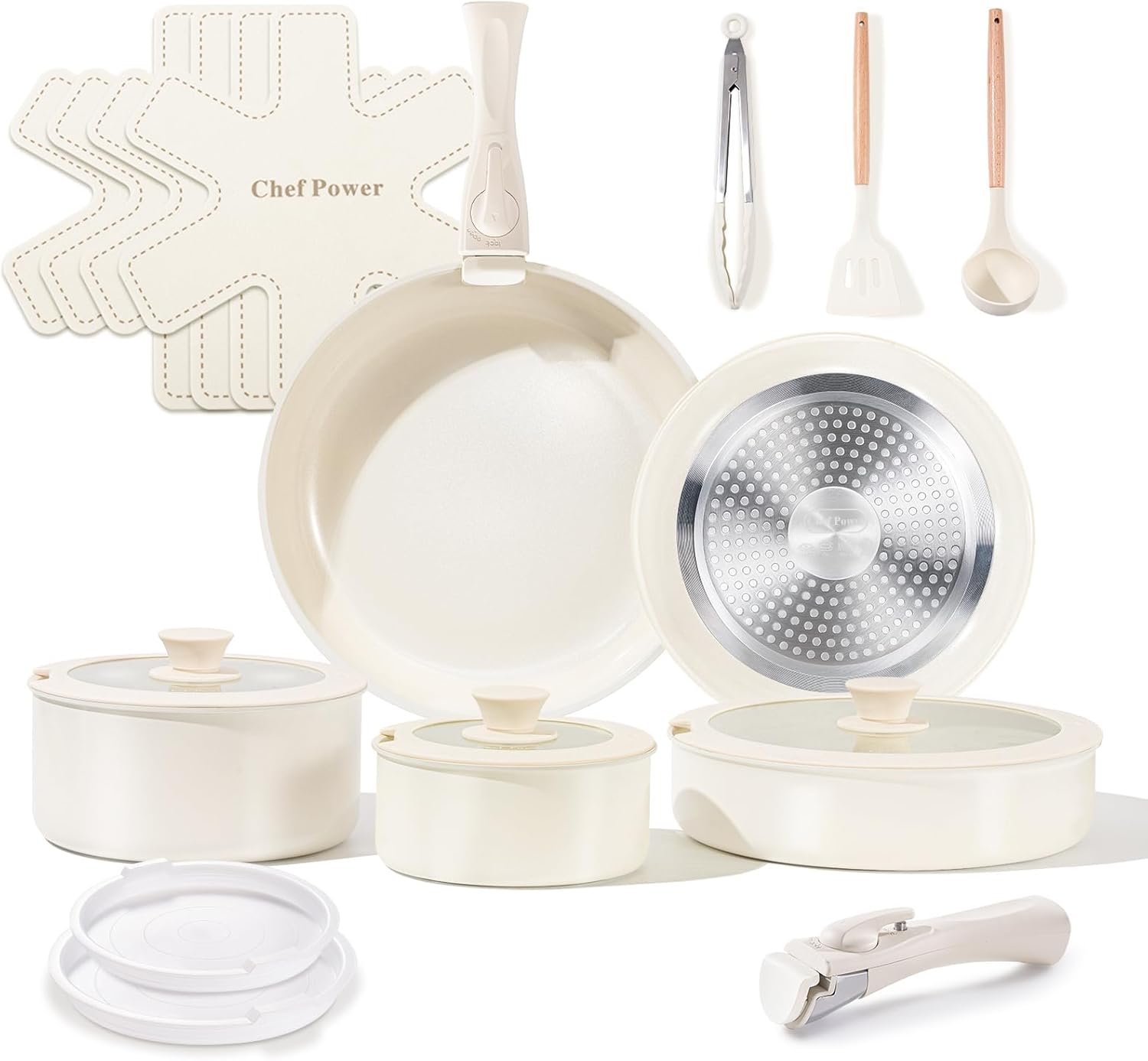 Chef Power 19 Pcs Nonstick Pans and Pots Set, Ceramic Detachable Cookware