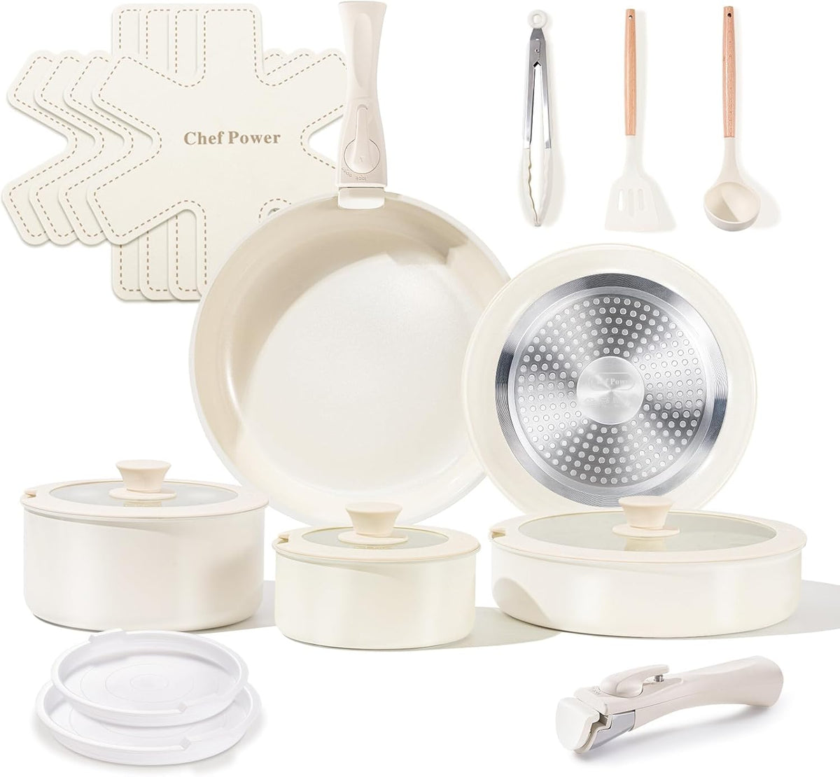 Chef Power 19 Pcs Nonstick Pans and Pots Set, Ceramic Detachable Cookware