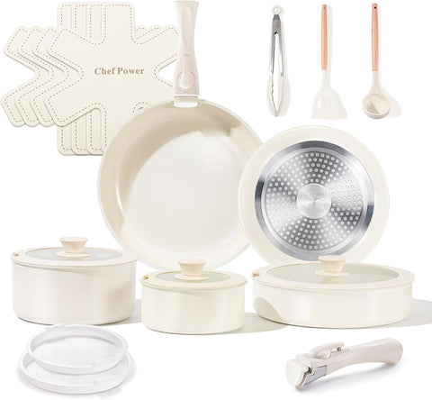 Chef Power 19 Pcs Nonstick Pans and Pots Set, Ceramic Detachable Cookware