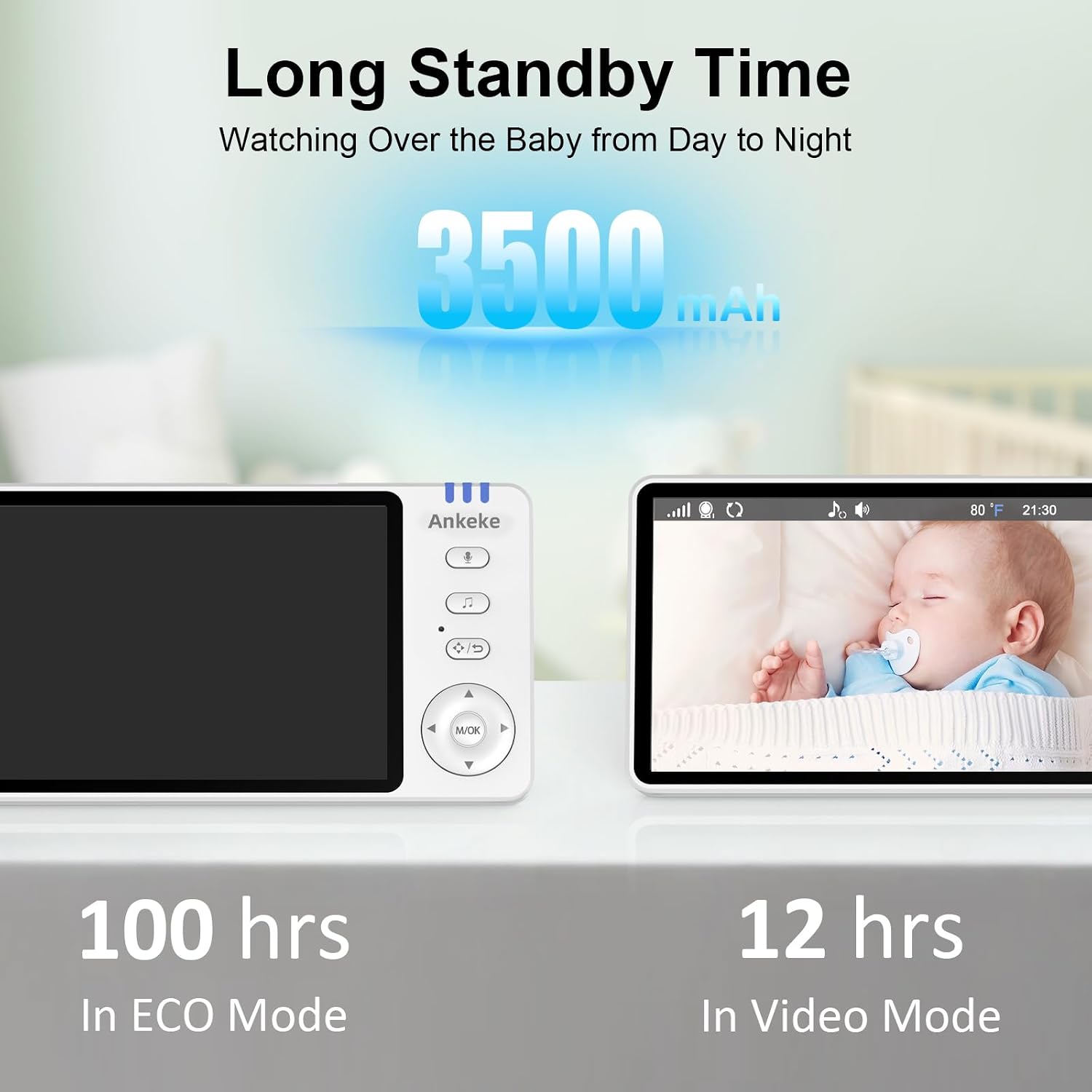 No WiFi Baby Monitor with Camera and Audio - 100H Battery