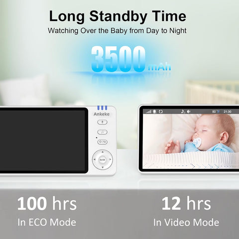 No WiFi Baby Monitor with Camera and Audio - 100H Battery