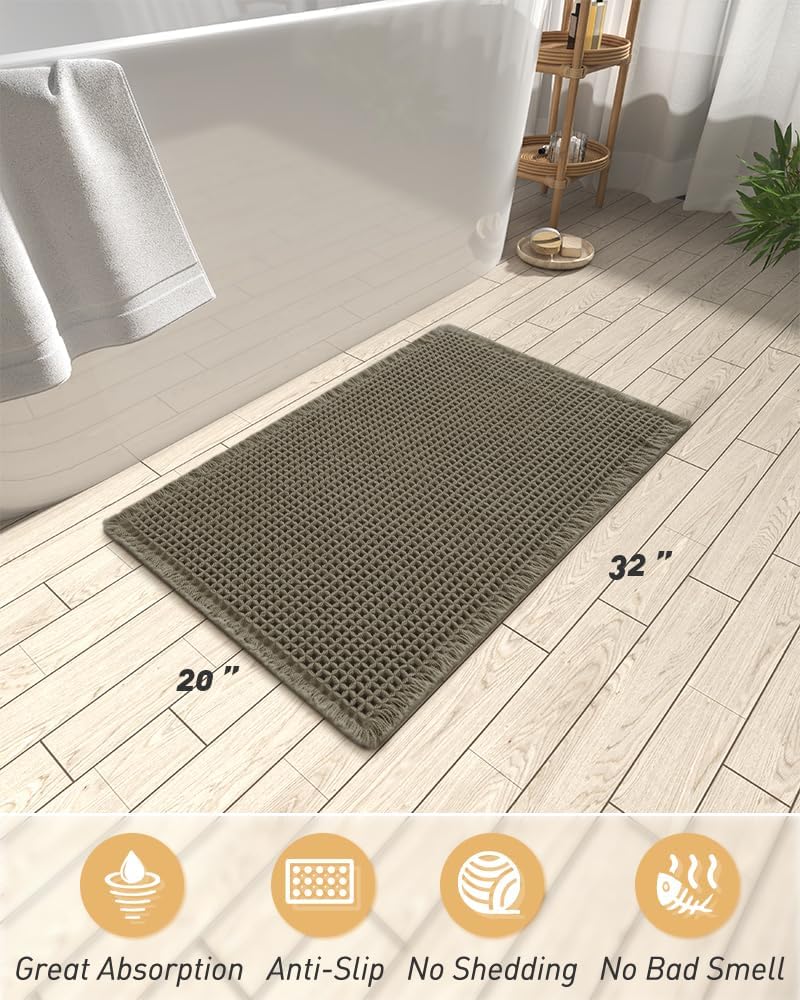 AMOAMI Upgraded Non Slip Absorbent Waffle Bath Mat 20" x 32", Green