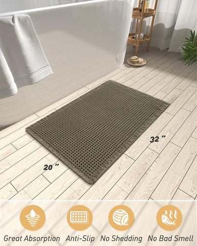 AMOAMI Upgraded Non Slip Absorbent Waffle Bath Mat 20" x 32", Green