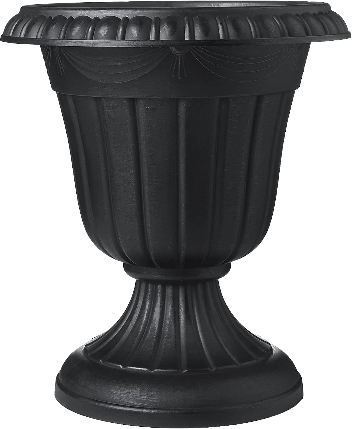 Arcadia Garden Products Small 10x12” Classic Traditional Plastic Urn Planter, Indoor/Outdoor Garden Plant Pot Garden Décor, Black