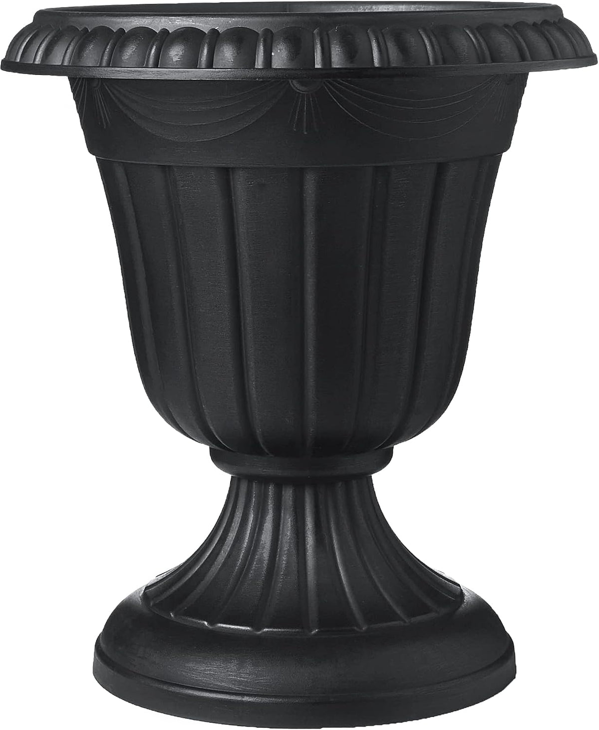 Arcadia Garden Products Small 10x12” Classic Traditional Plastic Urn Planter, Indoor/Outdoor Garden Plant Pot Garden Décor, Black