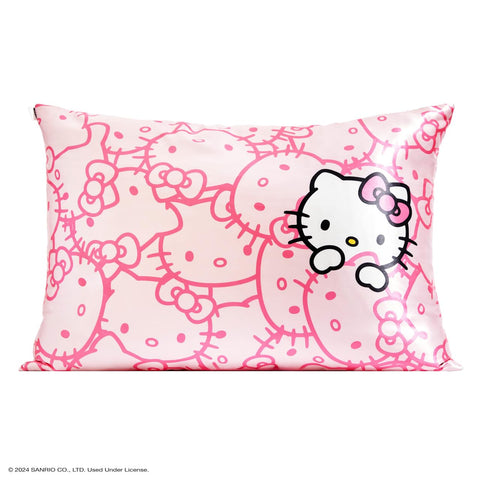 Kitsch x Hello Kitty (Pink Kitty Faces) - Satin Pillowcase with Zipper for Hair and Skin, Softer Than Silk Pillow Case, Cooling Pillow Cover, Machine Washable, Queen/Standard (19x26)