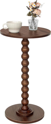 Fultyle Small Round Side Table, Walnut End Table for Small Spaces, Modern Drink Table Accent Table with Solid Wood Leg for Living Room, Bedroom, Corners, and Office (Walnut Brown)