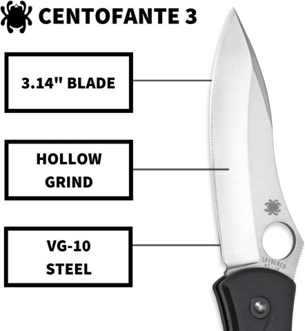 Spyderco Centofante 3 Folding Pocket Knife, PlainEdge