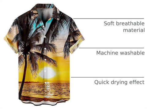 Tropical Shirts Button Down Holiday Casual Hawaiian Short Sleeve Men Loose Beach Shirts