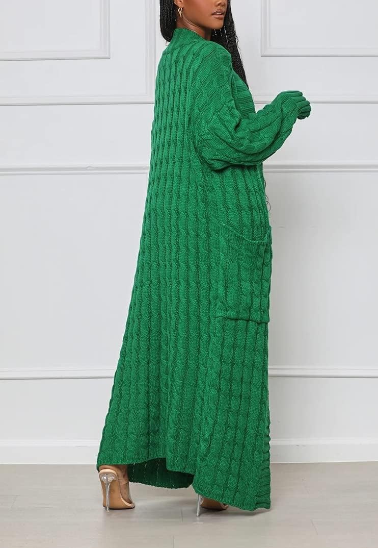 Long Sweaters for Women Cardigan Open Front Long Sleeve Plus Size Chunky Cable Knit Duster Cardigans with Pockets Winter Coat