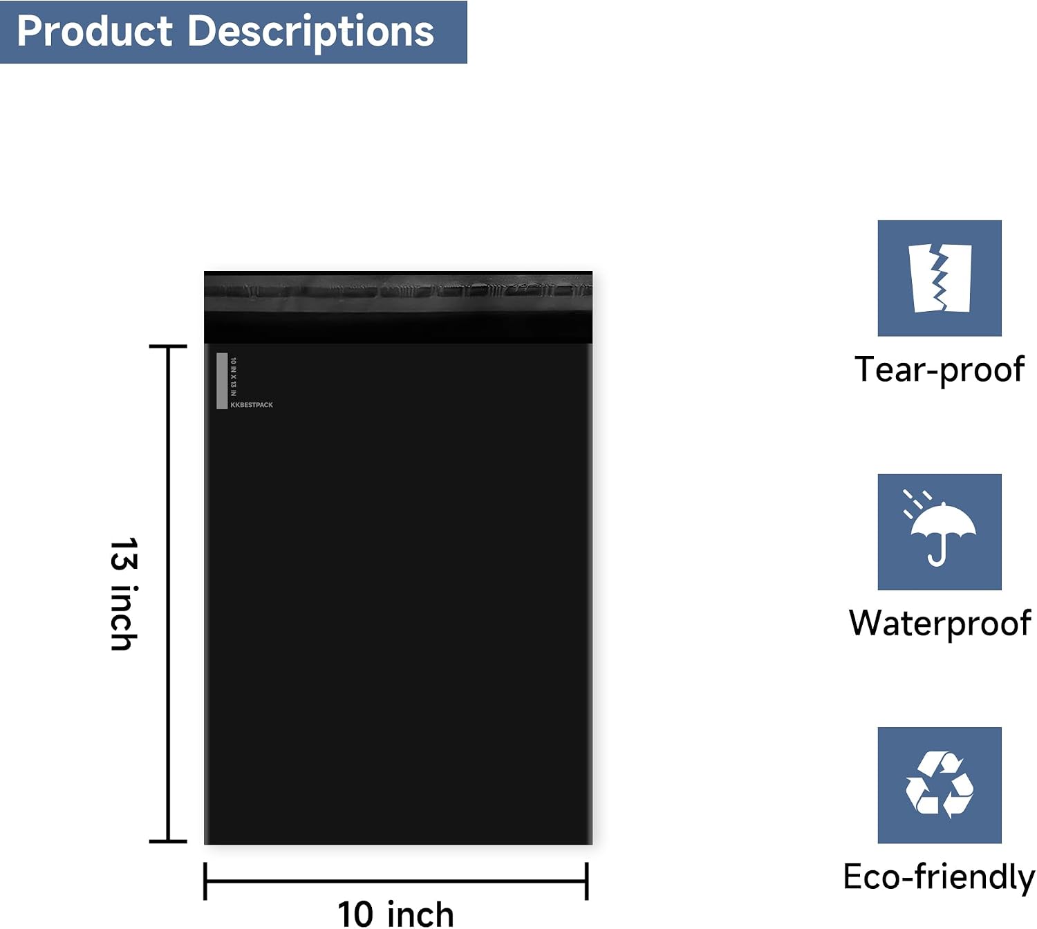 KKBESTPACK Black Poly Mailers 10x13 in, Shipping Bags, 100 Pcs