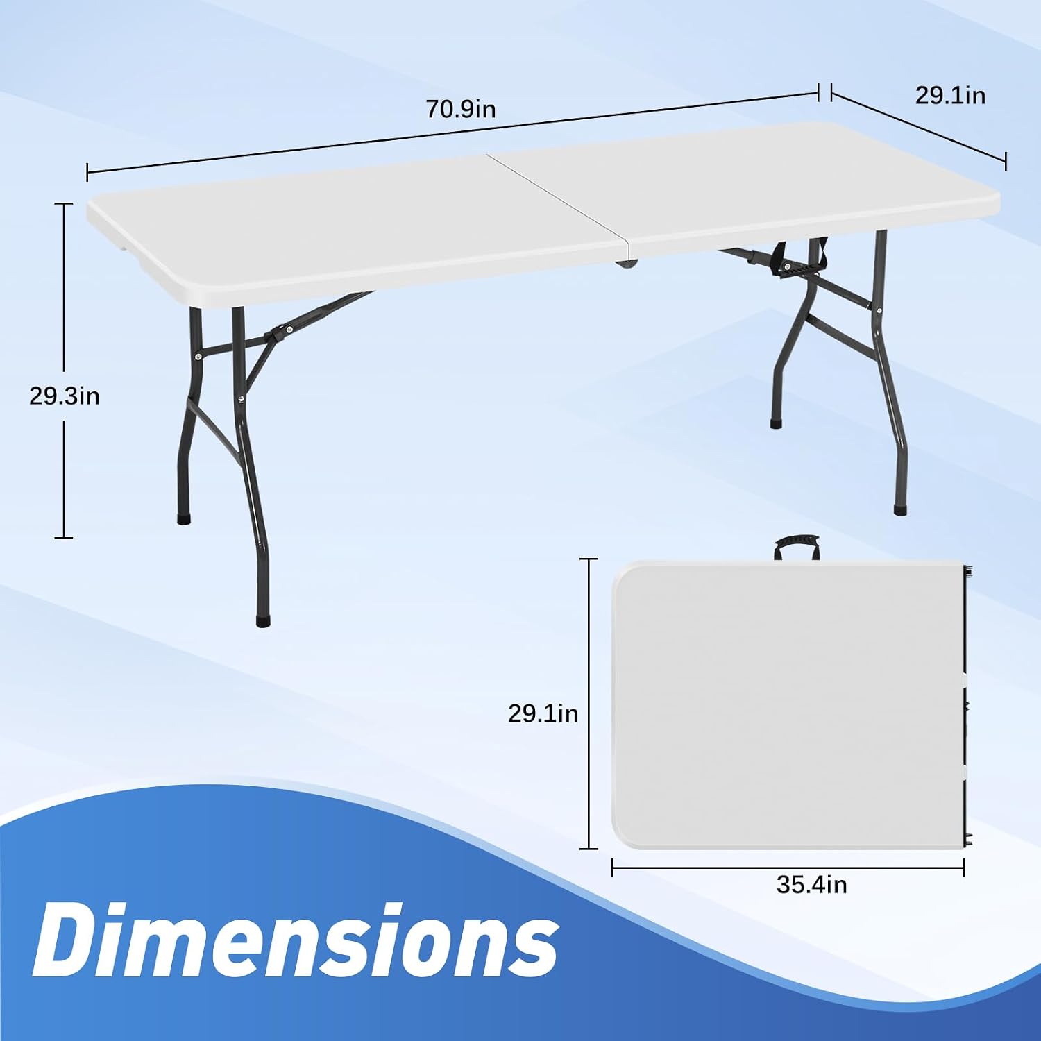 6FT Folding Table, Heavy Duty Plastic Table Portable Fold-in-Half Utility Table Indoor Outdoor Picnic Table w/Handle & Lock for Camping BBQ Party Wedding Market Events, 500LBS