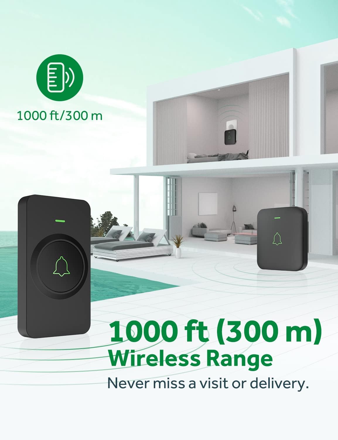 AVANTEK Wireless Doorbell, 1000 ft Range, 1 Button + 1 Receiver, CB-11