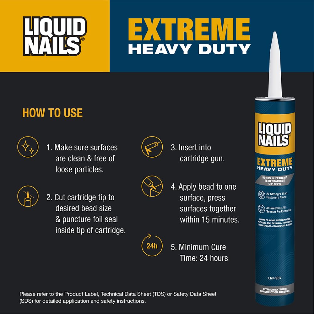 Liquid Nails Extreme Heavy Duty 10 oz. White Latex-Based Interior/Exterior Construction Adhesive Low VOC, 12 Pack