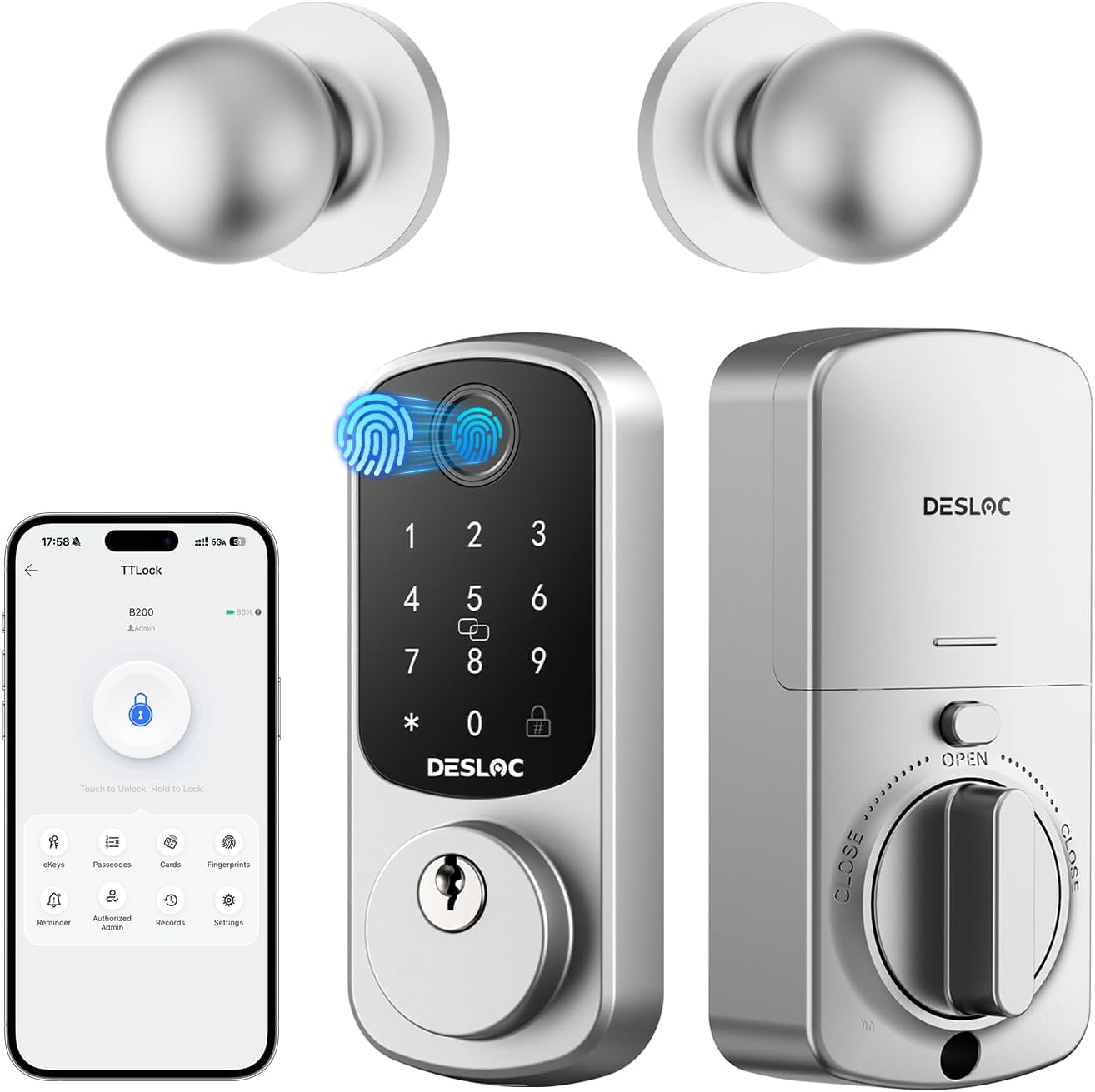 DESLOC B200 Fingerprint Smart Lock with 2 Knobs, Child Safe Design