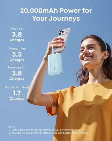 Anker Power Bank,20,000mAh 45W Portable Charger,Dual Built-in USB-C Cables