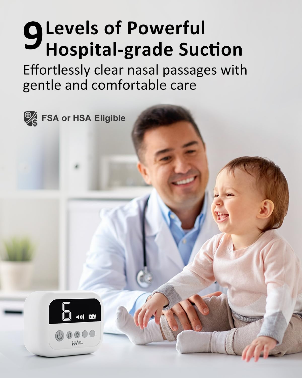 HEYVALUE Nasal Aspirator for Baby, Hospital Grade 9 Levels Suction, White