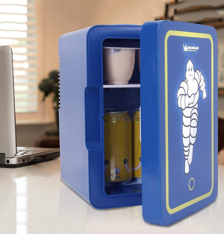 MICHELIN Mini Fridge - Refrigerator for Bedroom Office, Portable Table Top Beverage Cooler, 12V 110V Refrigerador For Drinks, Soda, Wines, Use In Car, Dorm, Outdoor, Patio, 8 Can