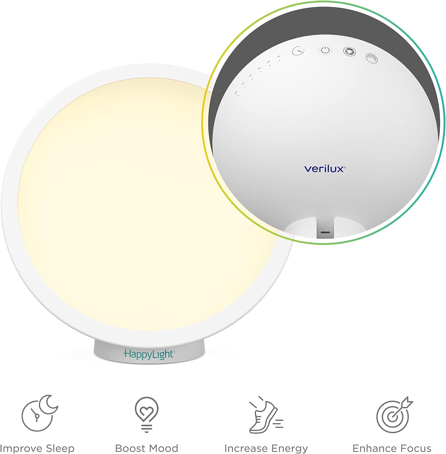 Verilux HappyLight Halo Cordless LED Light Therapy Lamp, 10,000 Lux