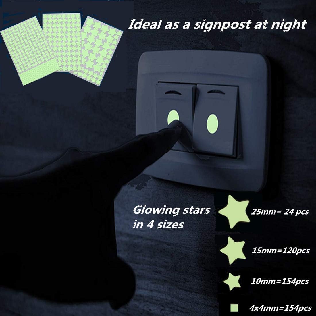 Glow in The Dark Stars Wall Stickers,Ceiling Star,Glowing Stars for Ceiling and Wall Decals,Perfect for Kids Bedroom,Wall,Room Decor,Party Birthday Gift(452Pcs Green)