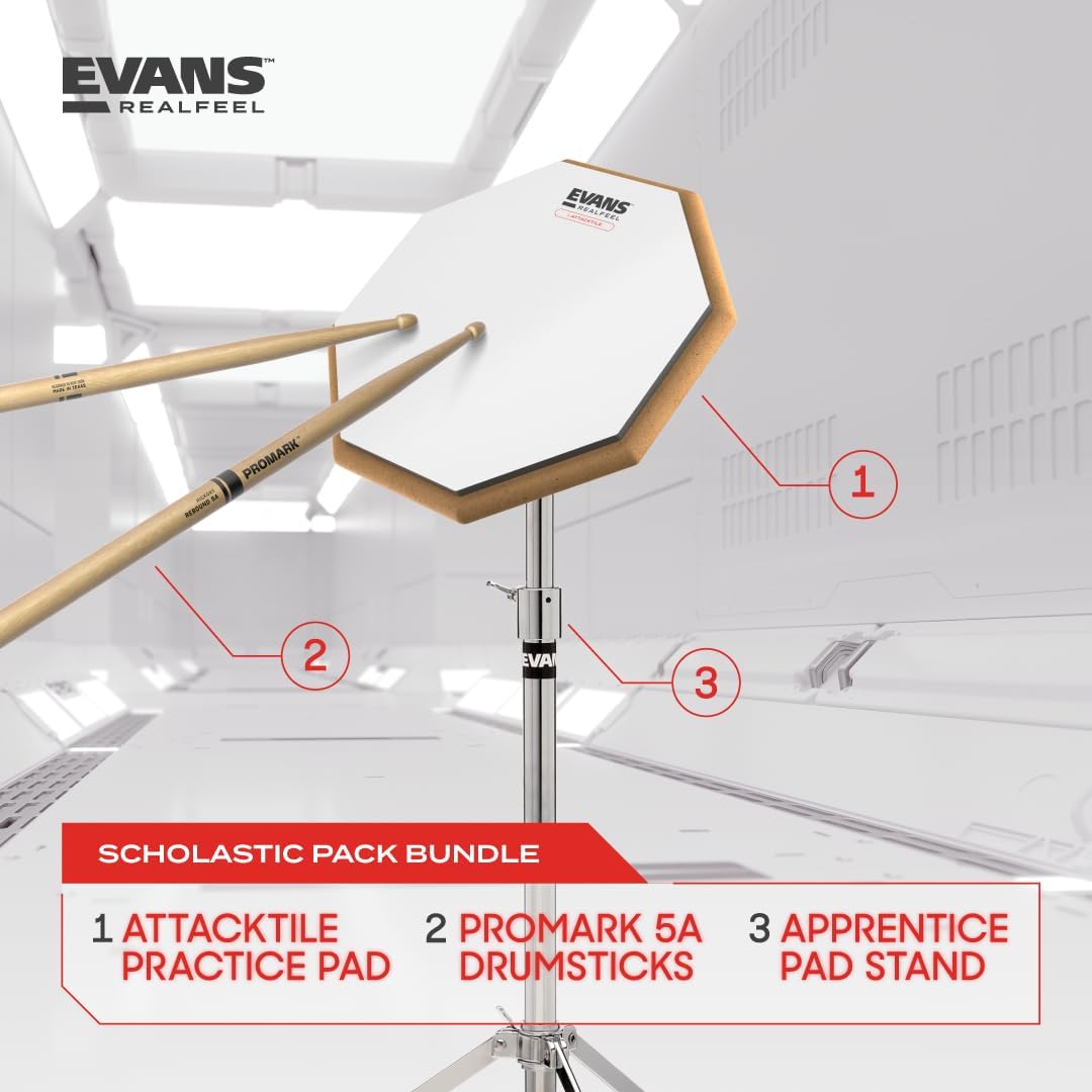 Evans RealFeel Attacktile Drum Practice Pad Scholastic Kit, 10 Inch