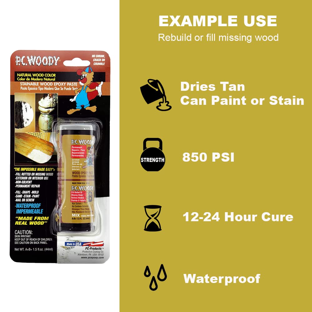 PC Products PC-Woody Wood Repair Epoxy Paste, Two-Part 24 oz in Two Cans, Tan 44330