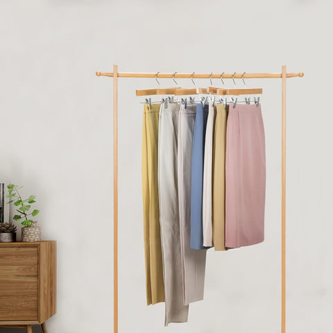 Nature Smile Wooden Pants Skirt Hangers with Clips, Natural, Pack of 10
